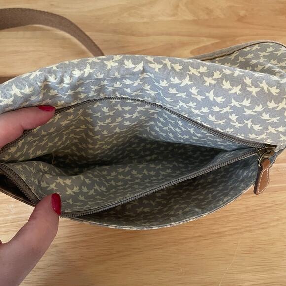 Fossil Crossbody - Blue & Grey Birds, Coated Canvas *STAINS* - Picture 6 of 8